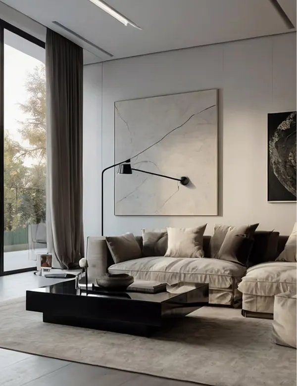 Leopard Vitrified surfaces in a contemporary living room