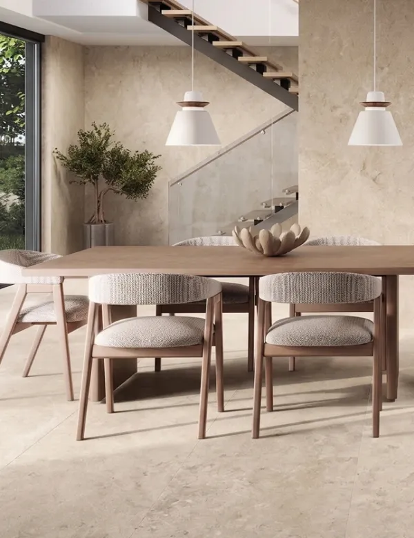 Leopard Vitrified surfaces in a contemporary living room
