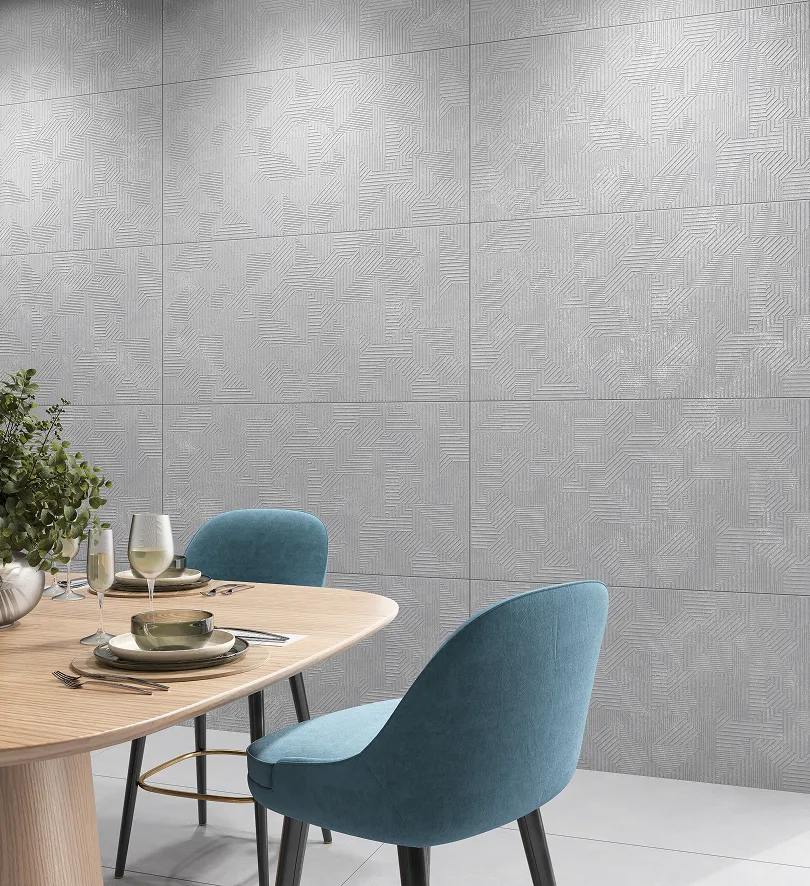 Textured Leopard Vitrified wall tiles in a dining space