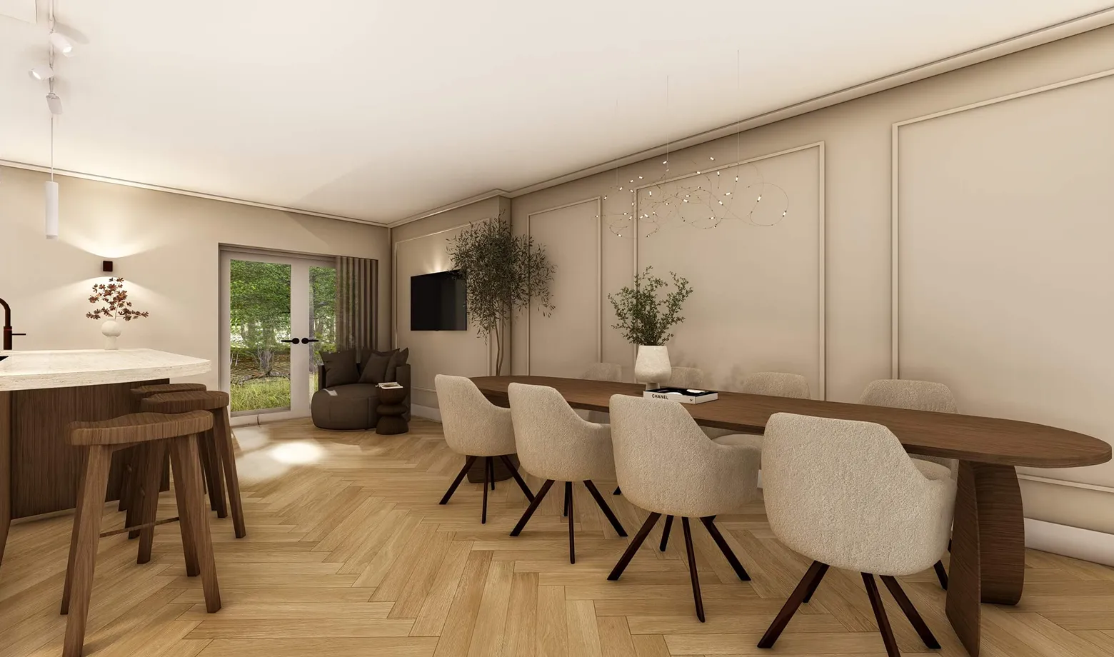 Leopard Vitrified surfaces in a dining space